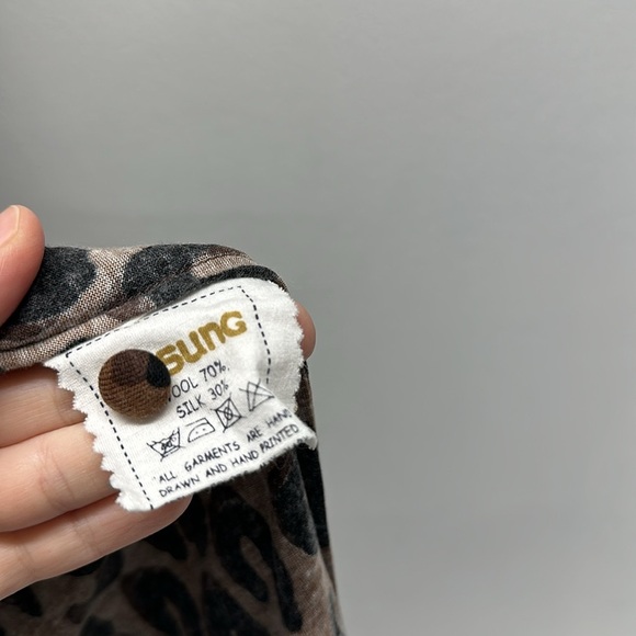 Samantha Sung Shirt Dress Button Down Animal Print Wool Silk Brown Black Size 0 - Picture 9 of 13